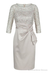 Sparkly Half Sleeves Short Silver Mother of Bride Dress